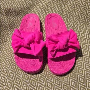 Fuchsia Slide Sandals with Bow Accent